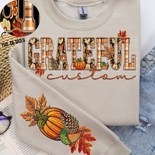 Grateful Fall CUSTOM with sleeve Faux Embroidery Digital Design Download (PNG Format - no product shipped)