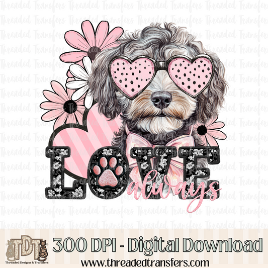 Love Always Aussiedoodle Faux Embroidery Digital Design Download (PNG Format - no product shipped)