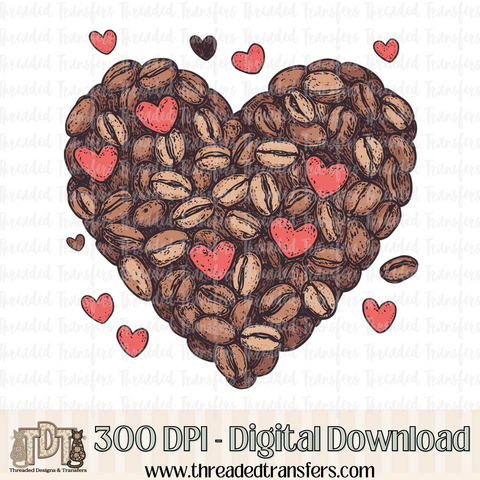 Coffee Bean Heart Digital Design Download (PNG Format - no product shipped)