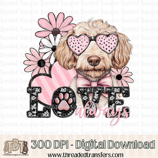 Love Always Labradoodle Faux Embroidery Digital Design Download (PNG Format - no product shipped)