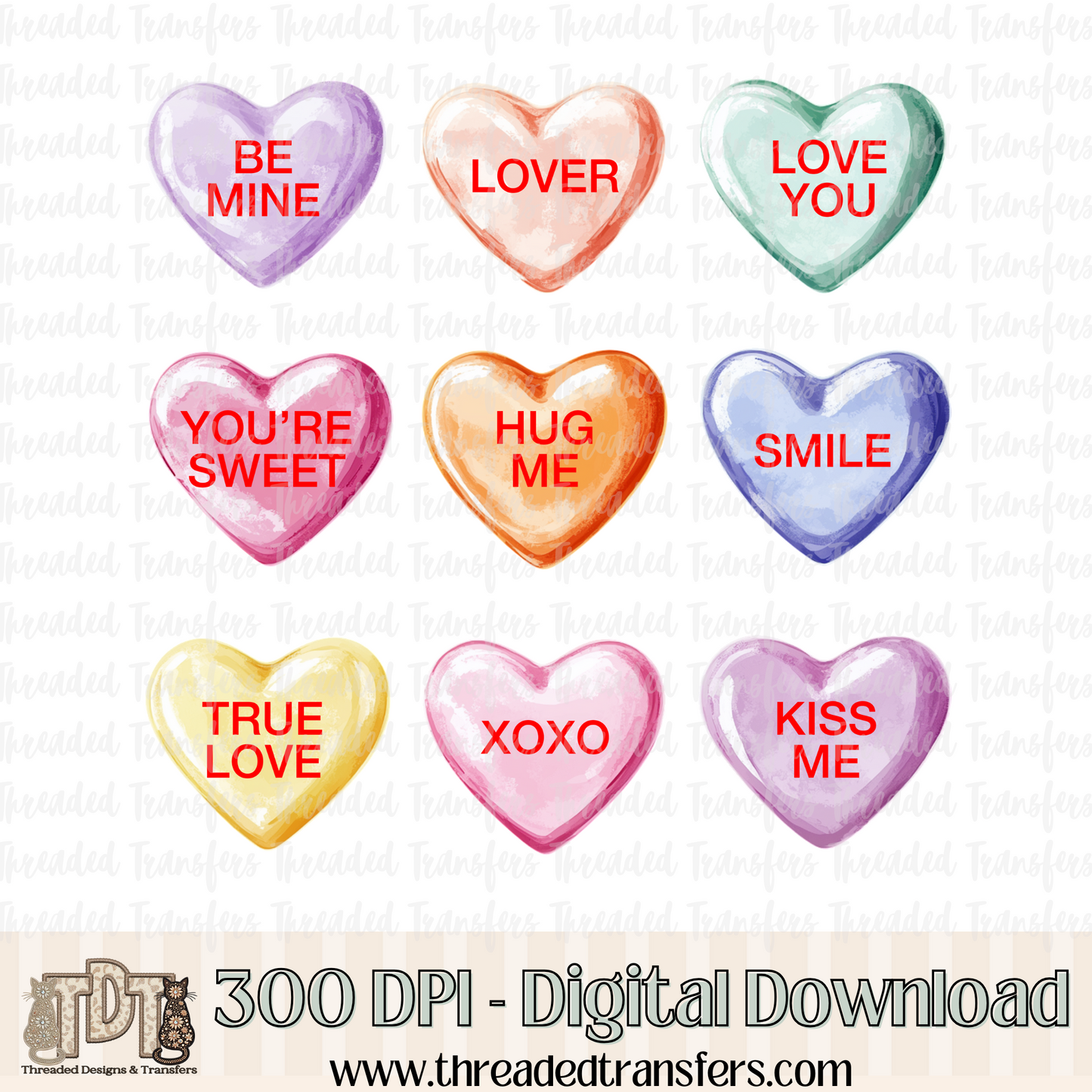 Candy Hearts Digital Design Download (PNG Format - no product shipped)