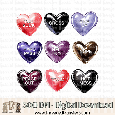 Anti-Valentine Hearts Digital Design Download (PNG Format - no product shipped)