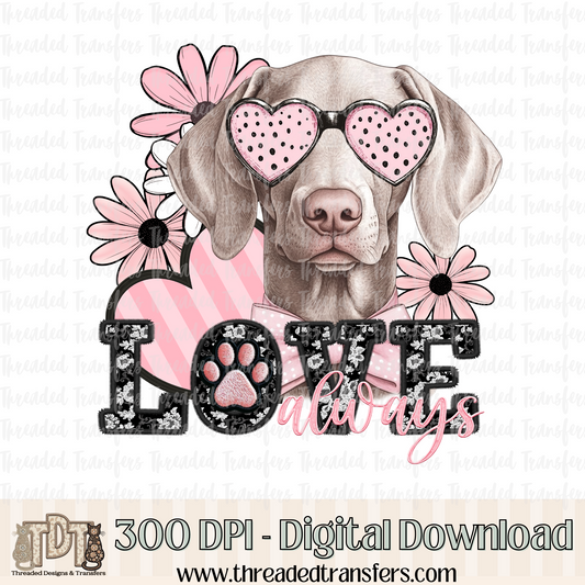 Love Always Weimaraner Faux Embroidery Digital Design Download (PNG Format - no product shipped)