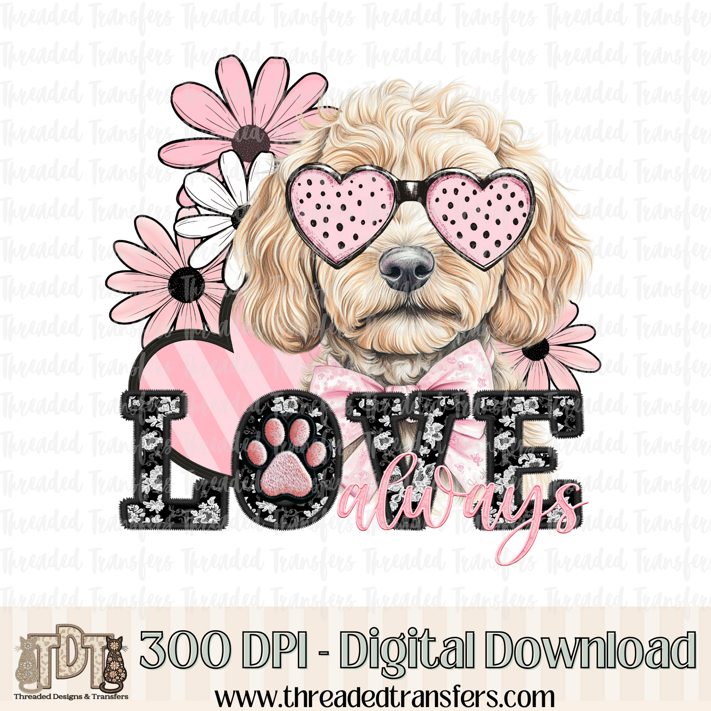 Love Always Blonde Golden Doodle Faux Embroidery Digital Design Download (PNG Format - no product shipped)