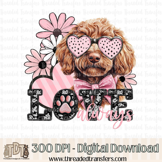 Love Always Red Labradoodle Faux Embroidery Digital Design Download (PNG Format - no product shipped)