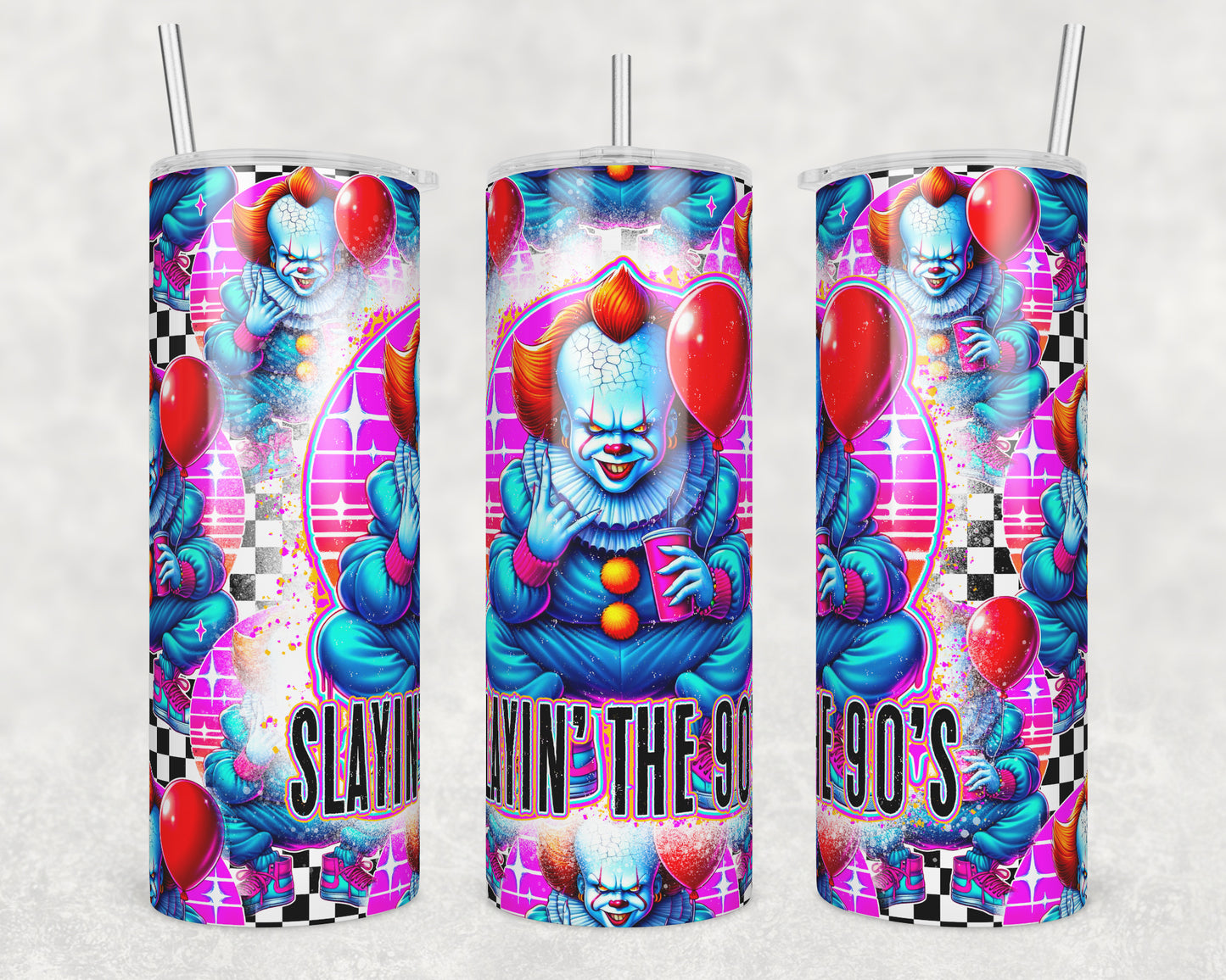 90's Clown (matches shirt) Sublimation Transfer Tumbler Wrap 20oz (read description)