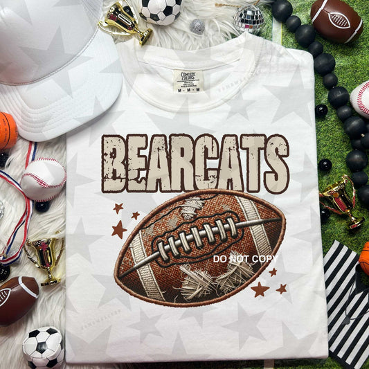 Bearcats Distressed Faux Embroidery Football DTF & Sublimation Transfer