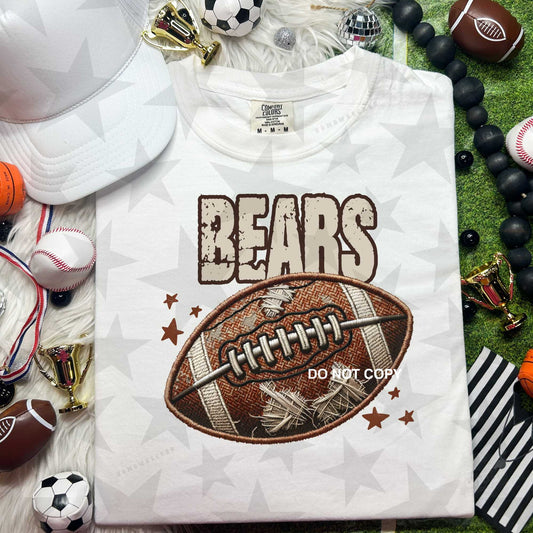 Bears Distressed Faux Embroidery Football DTF & Sublimation Transfer