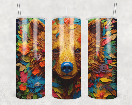 3D Brown Bear Sublimation Transfer Tumbler Wrap 20oz (read description)