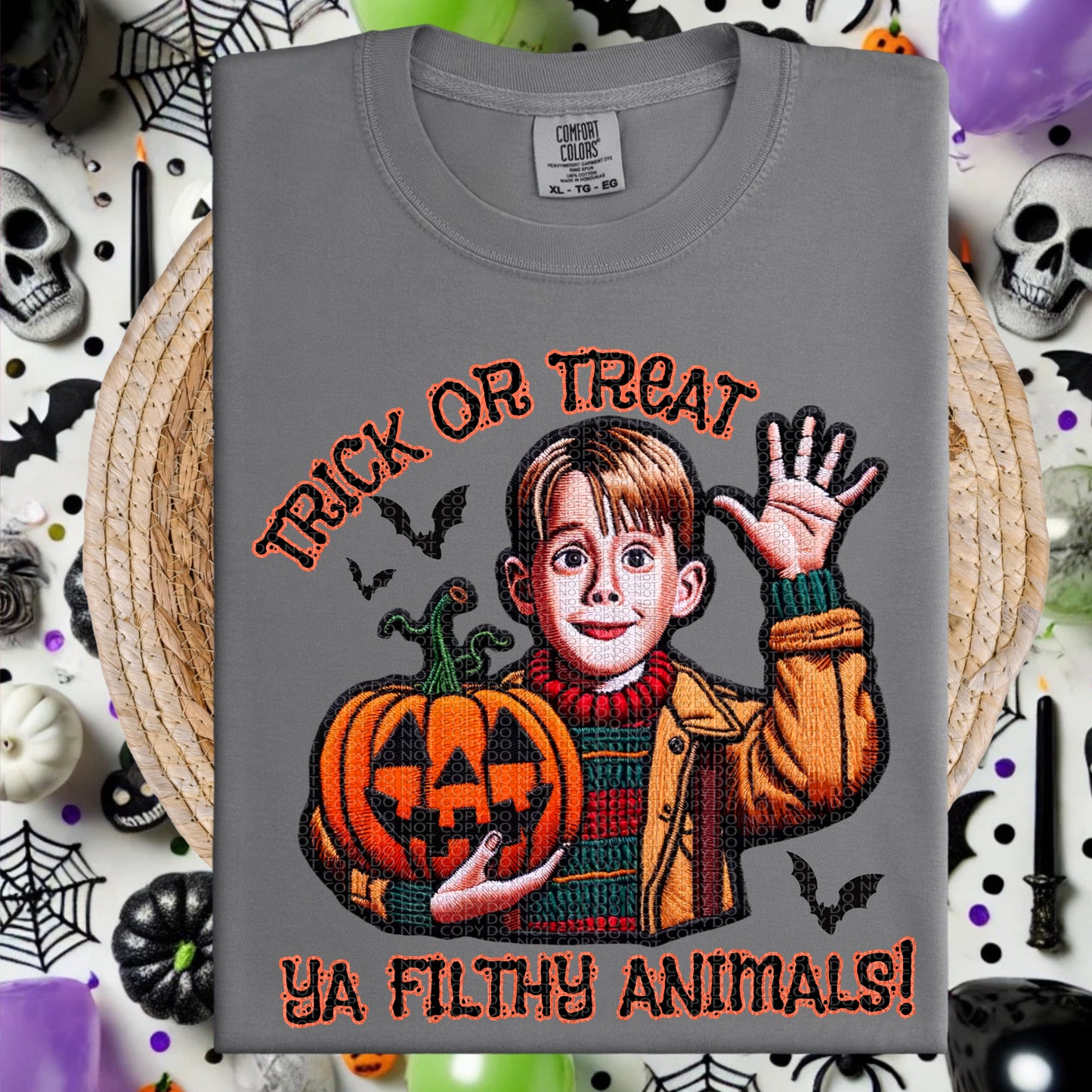 Trick or Treat Filthy Animals Faux Embroidery DTF & Sublimation Transfer