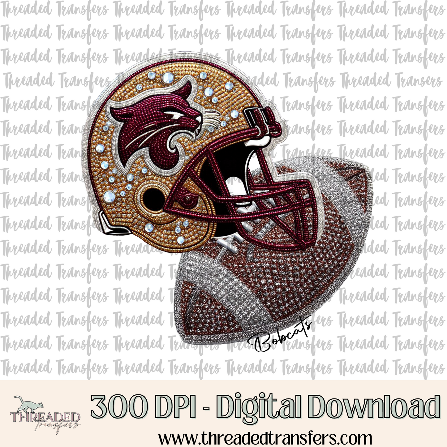 Bobcats Faux Rhinestones & Faux Embroidery Digital Design Download (PNG Format - no product shipped)