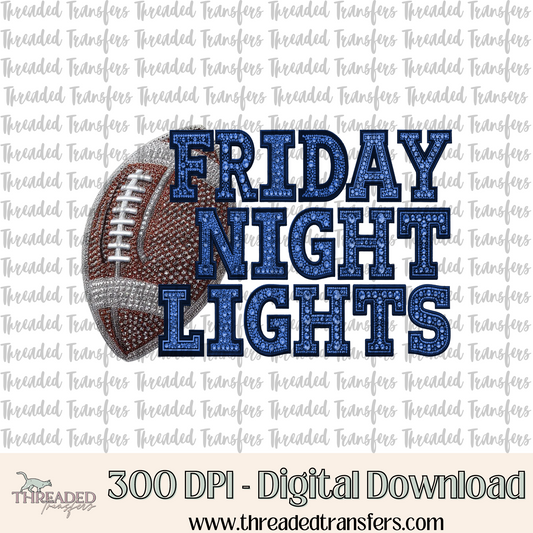 Friday Night Lights Blue Faux Rhinestones & Faux Embroidery Digital Design Download (PNG Format - no product shipped)