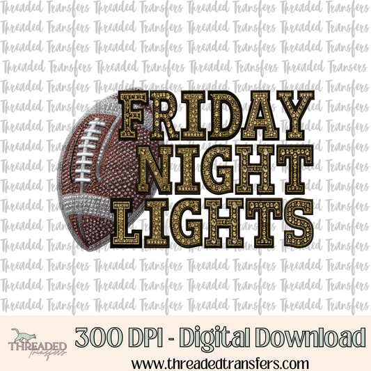 Friday Night Lights Gold Faux Rhinestones & Faux Embroidery Digital Design Download (PNG Format - no product shipped)