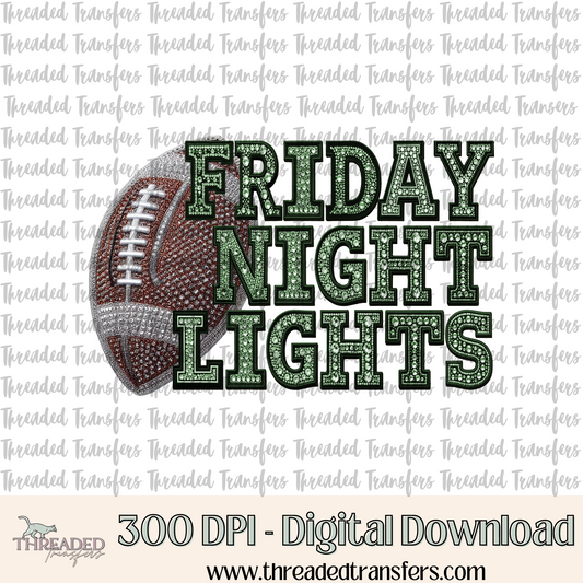 Friday Night Lights Green Faux Rhinestones & Faux Embroidery Digital Design Download (PNG Format - no product shipped)