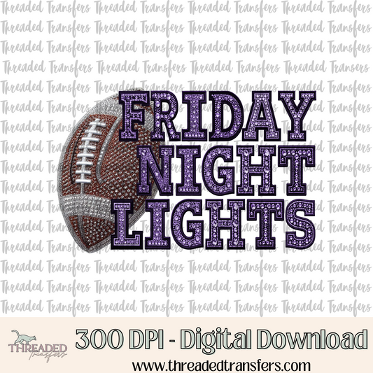 Friday Night Lights Purple Faux Rhinestones & Faux Embroidery Digital Design Download (PNG Format - no product shipped)