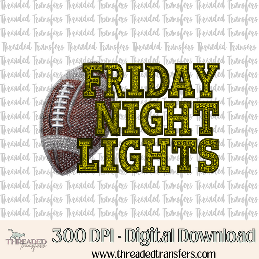 Friday Night Lights Yellow Faux Rhinestones & Faux Embroidery Digital Design Download (PNG Format - no product shipped)