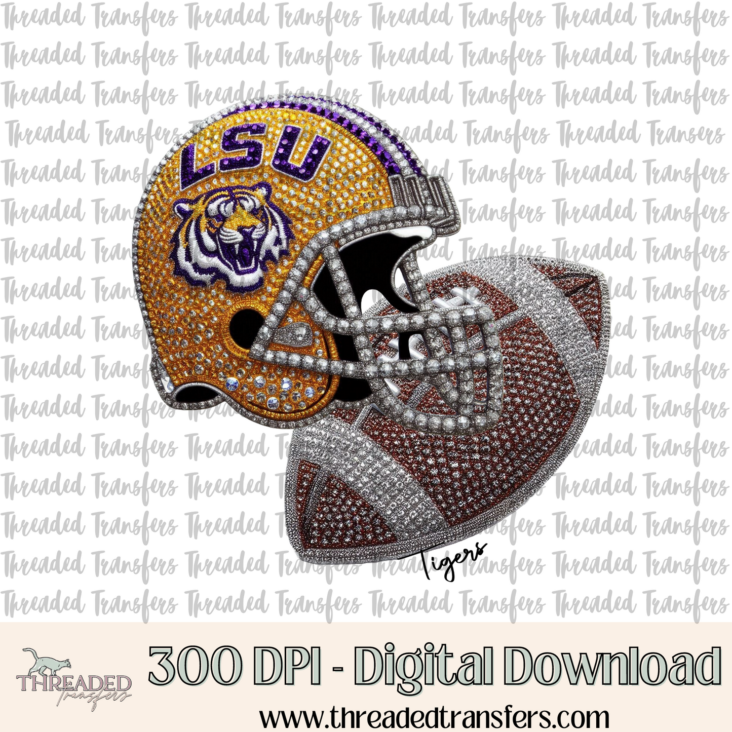 Tigers LS Faux Rhinestones & Faux Embroidery Digital Design Download (PNG Format - no product shipped)