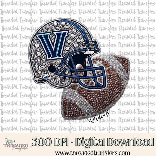 Wildcats V Faux Rhinestones & Faux Embroidery Digital Design Download (PNG Format - no product shipped)