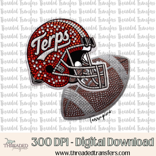 Terrapins Faux Rhinestones & Faux Embroidery Digital Design Download (PNG Format - no product shipped)