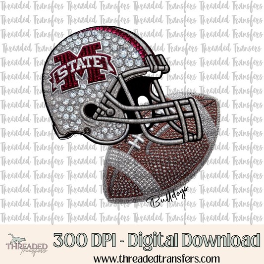 Bulldogs MS Faux Rhinestones & Faux Embroidery Digital Design Download (PNG Format - no product shipped)