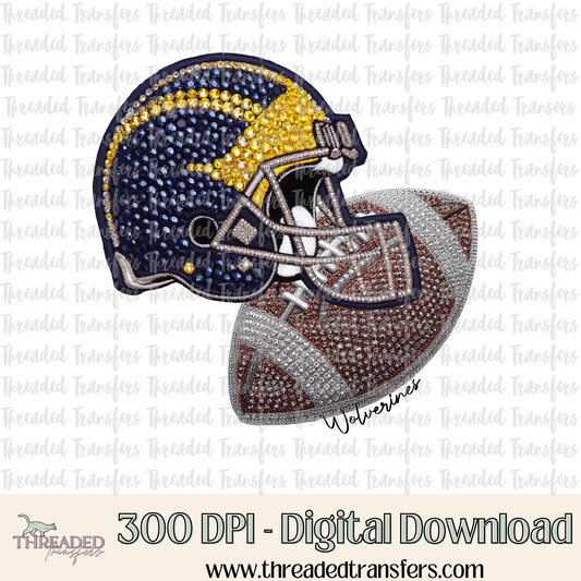 Wolverines Faux Rhinestones & Faux Embroidery Digital Design Download (PNG Format - no product shipped)