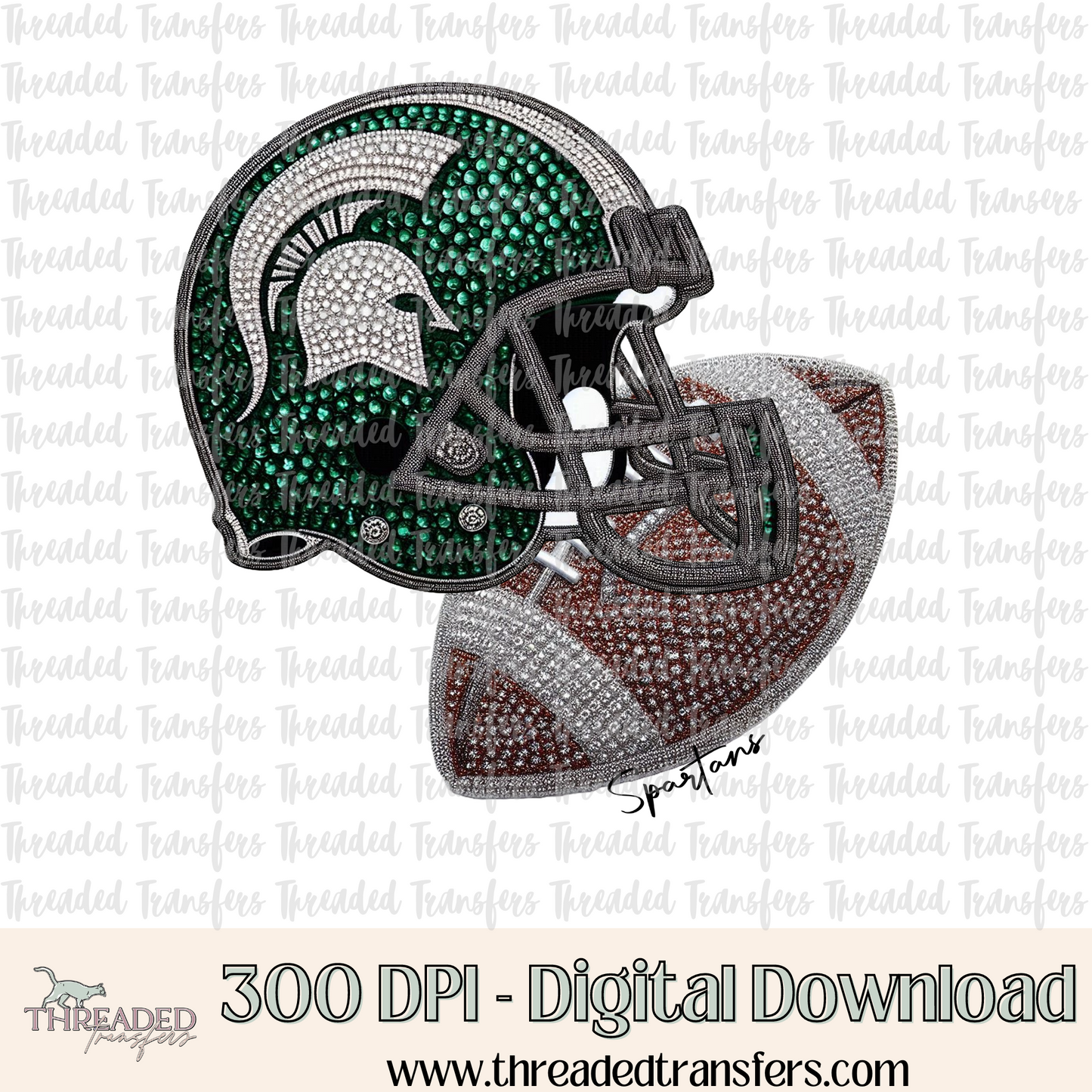 Spartans Faux Rhinestones & Faux Embroidery Digital Design Download (PNG Format - no product shipped)