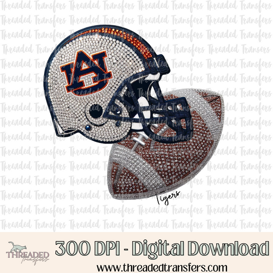 Tigers AU Faux Rhinestones & Faux Embroidery Digital Design Download (PNG Format - no product shipped)