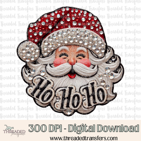 Ho Ho Ho Santa Rhinestones & Faux Embroidery Digital Design Download (PNG Format - no product shipped)