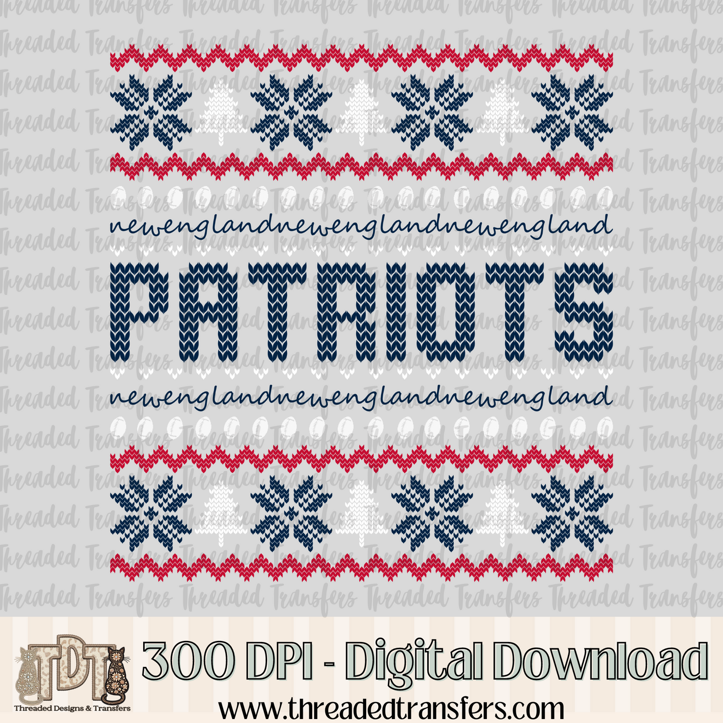 New England Ugly Sweater Digital Design Download (PNG Format - no product shipped)