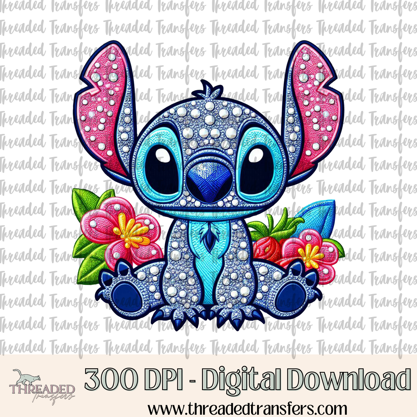 Sparkly in Stitches Faux Rhinestone & Faux Embroidery Digital Design Download (PNG Format - no product shipped)