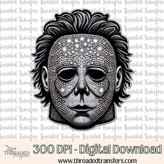 Mask of a Chaser Faux Rhinestone & Faux Embroidery Digital Design Download (PNG Format - no product shipped)