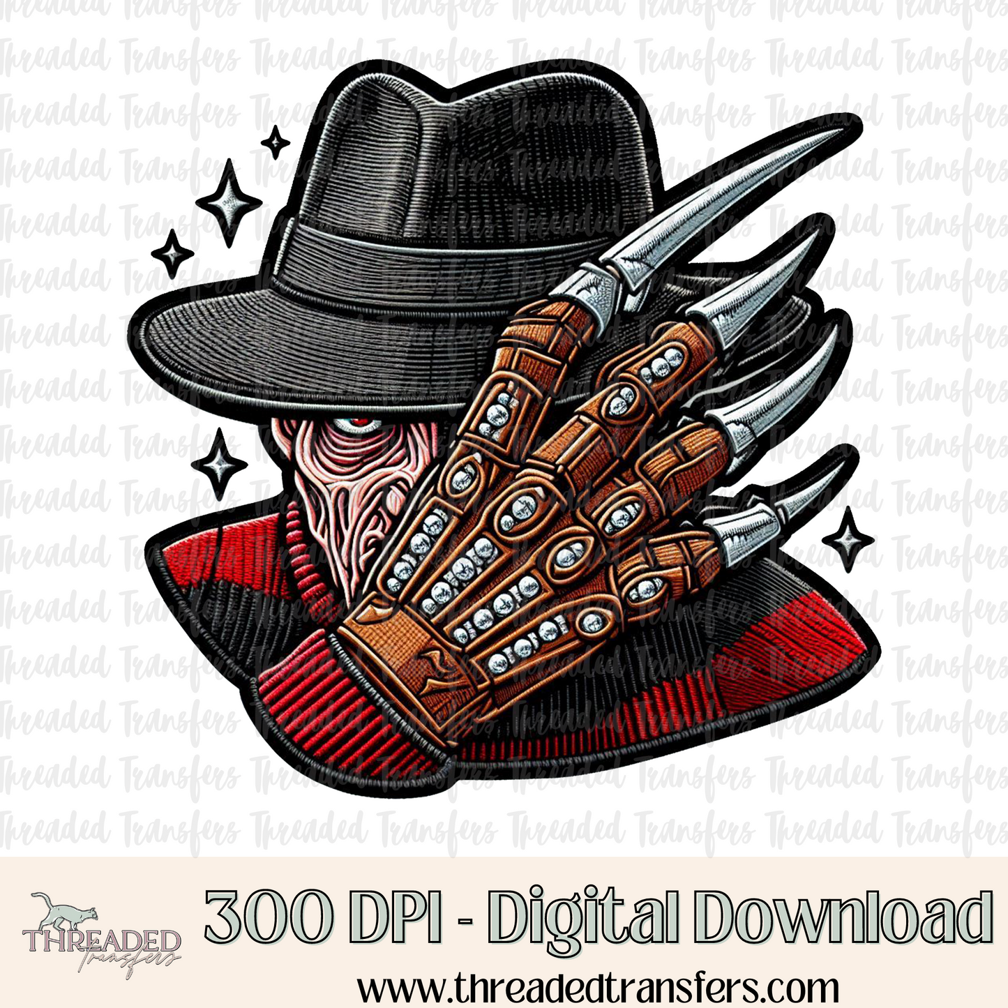 Sleepy Man Faux Rhinestone & Faux Embroidery Digital Design Download (PNG Format - no product shipped)