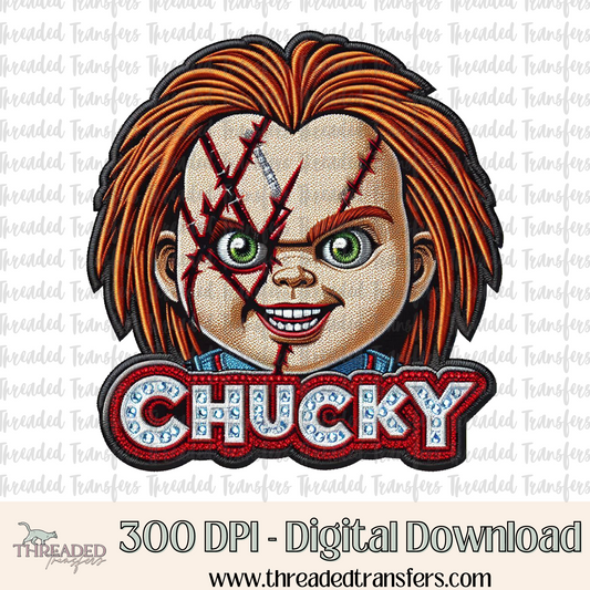 Red Headed Psycho Child Faux Rhinestone & Faux Embroidery Digital Design Download (PNG Format - no product shipped)