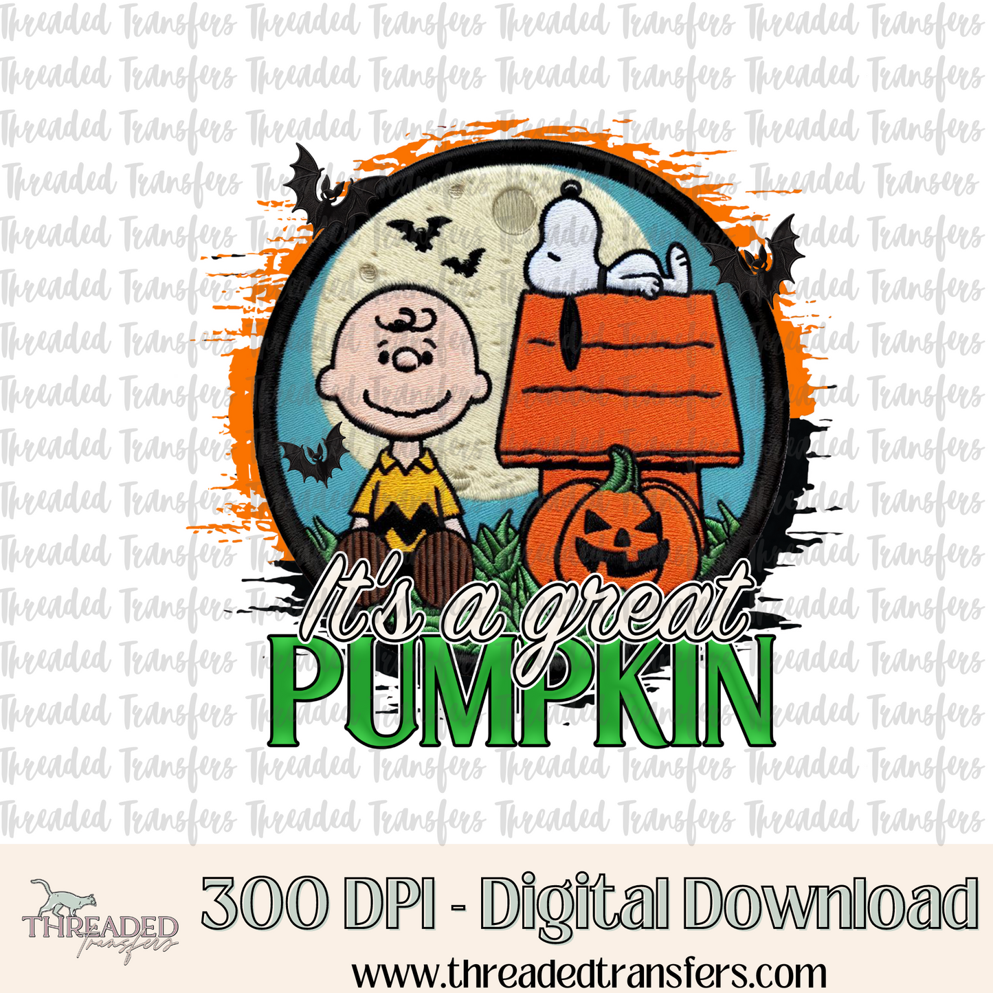 It's A Great Pumpkin Faux Embroidery Digital Design Download (PNG Format - no product shipped)