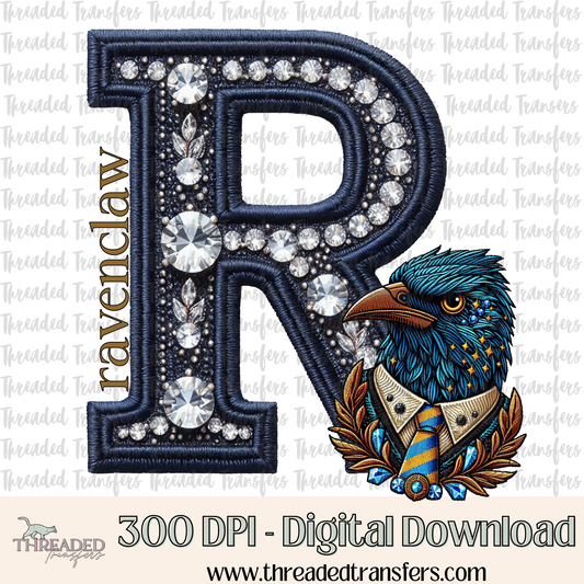 R Bird Faux Rhinestone & Faux Embroidery Digital Design Download (PNG Format - no product shipped)