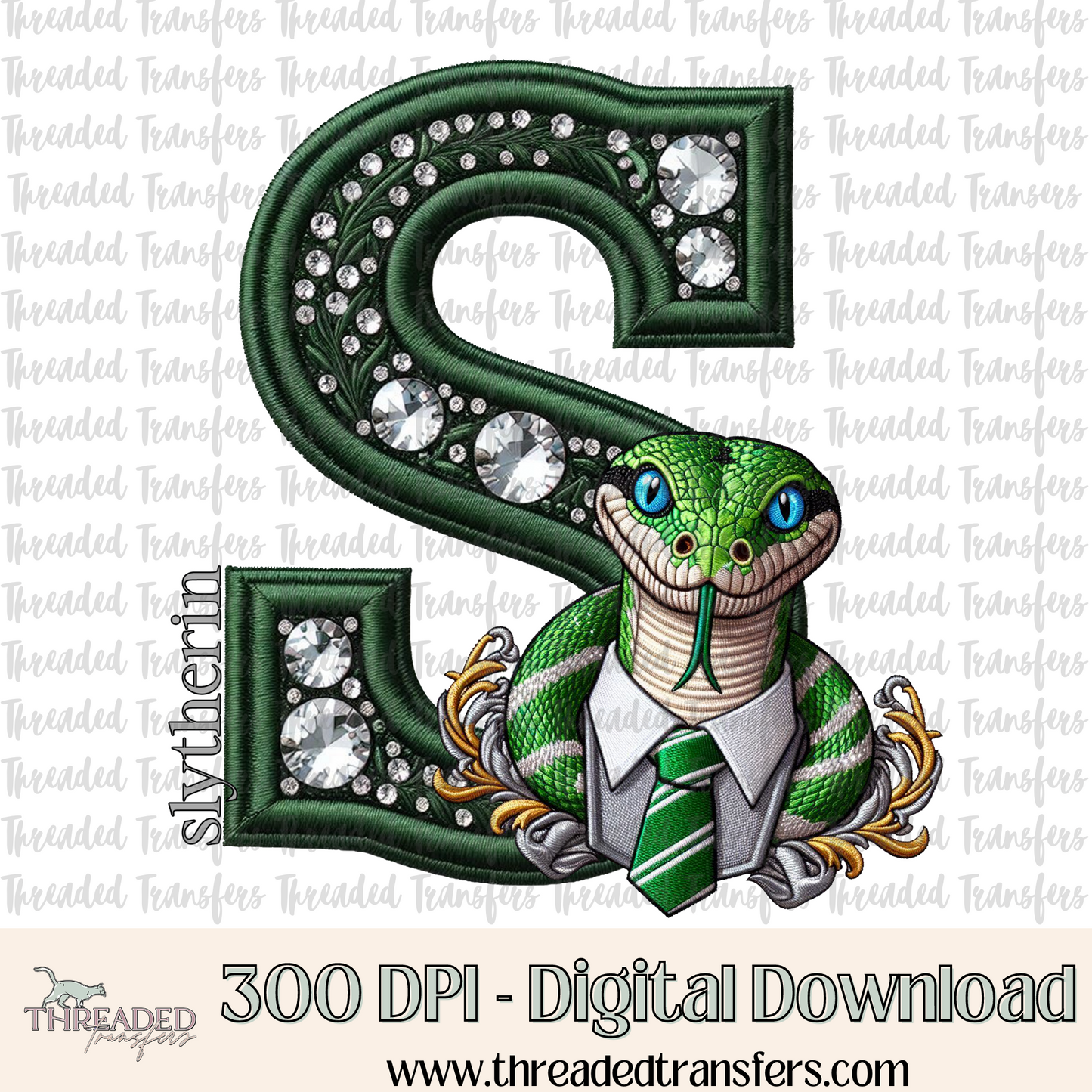 S Snake Faux Rhinestone & Faux Embroidery Digital Design Download (PNG Format - no product shipped)