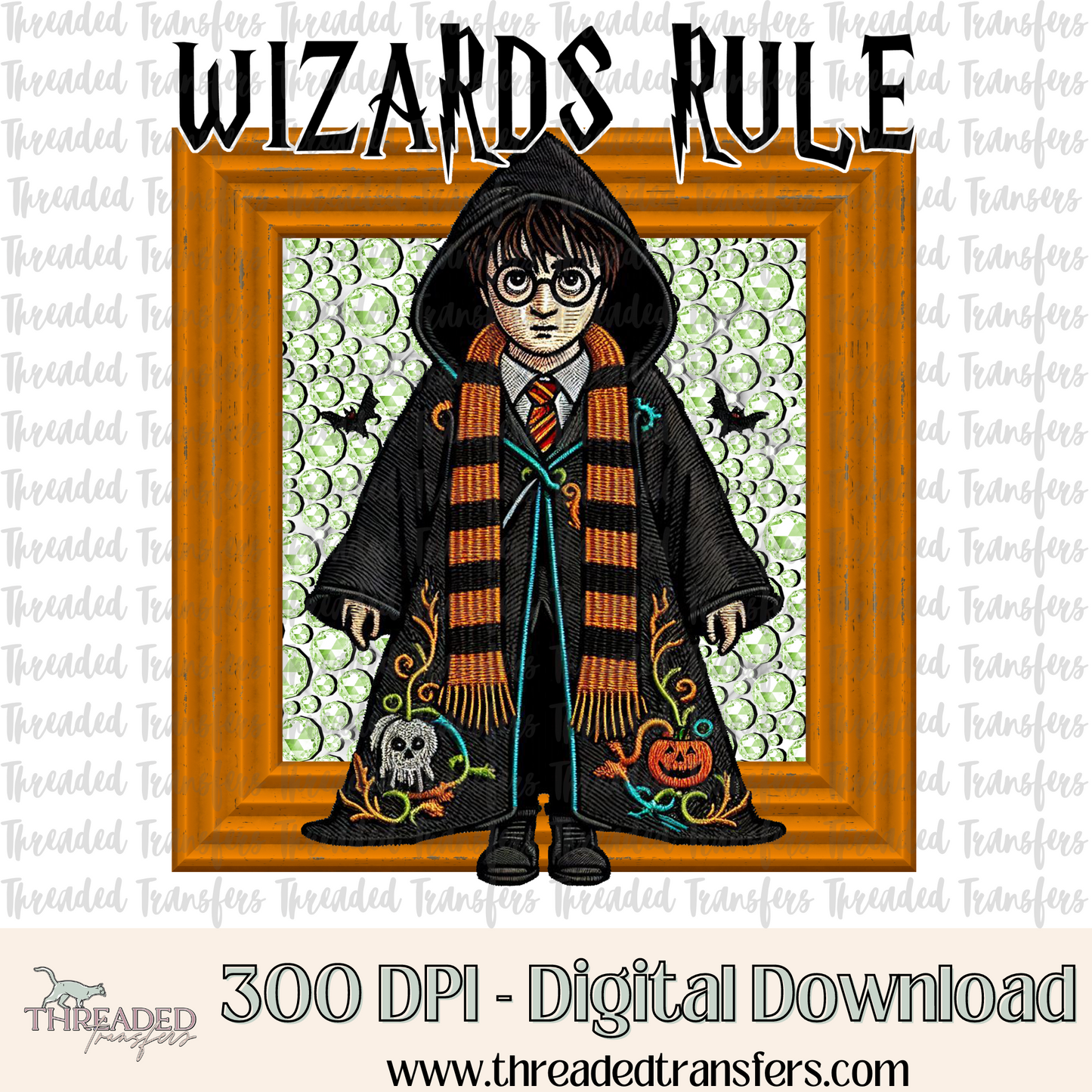 Wizards Rule Faux Rhinestone & Faux Embroidery Digital Design Download (PNG Format - no product shipped)