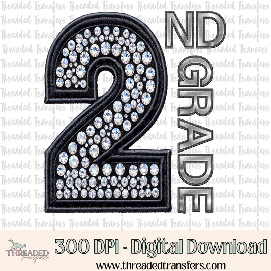 2nd Grade Faux Rhinestones & Faux Embroidery Digital Design Download (PNG Format - no product shipped)