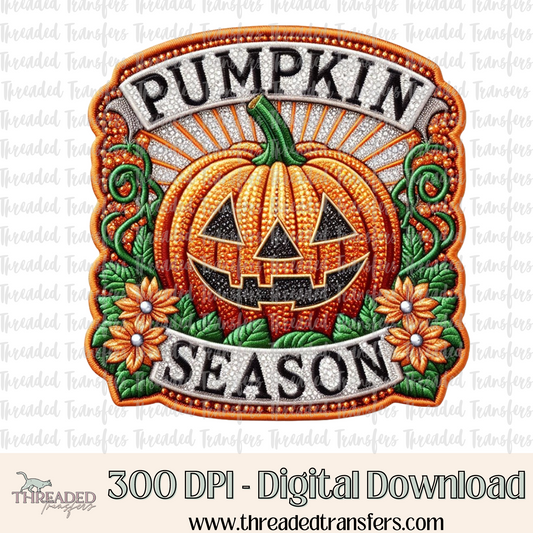 Pumpkin Season Faux Rhinestones & Faux Embroidery Digital Design Download (PNG Format - no product shipped)