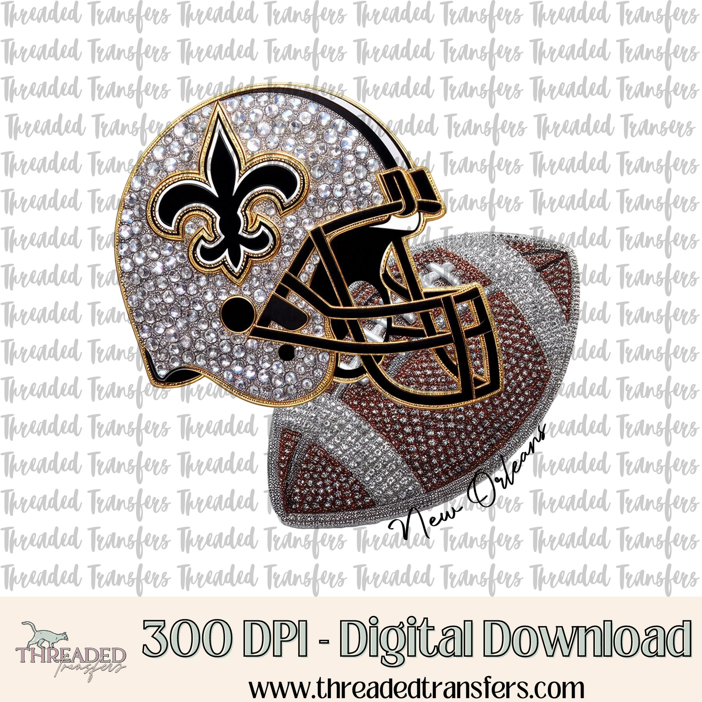 New Orleans Faux Rhinestones & Faux Embroidery Digital Design Download (PNG Format - no product shipped)