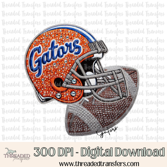 Gators Helmet Faux Rhinestones & Faux Embroidery Digital Design Download (PNG Format - no product shipped)