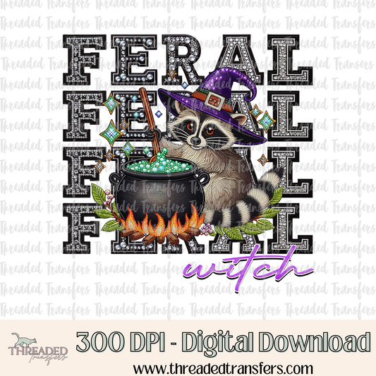 Feral Witch Faux Rhinestones & Faux Embroidery Digital Design Download (PNG Format - no product shipped)