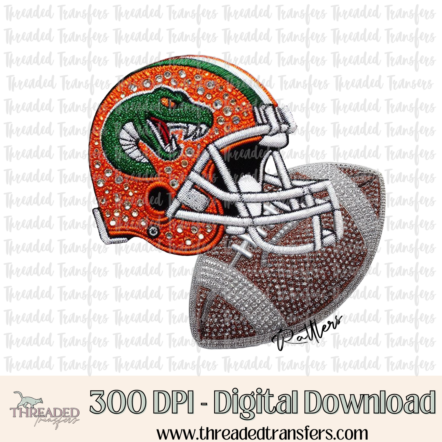 Rattlers Helmet Faux Rhinestones & Faux Embroidery Digital Design Download (PNG Format - no product shipped)