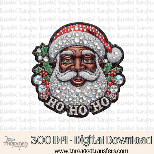 Ho Ho Ho Santa Version 2 Rhinestones & Faux Embroidery Digital Design Download (PNG Format - no product shipped)