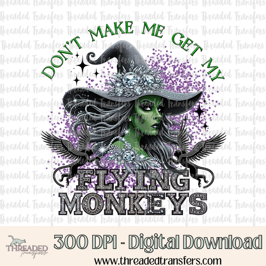 Flying Monkeys Faux Rhinestones & Faux Embroidery Digital Design Download (PNG Format - no product shipped)