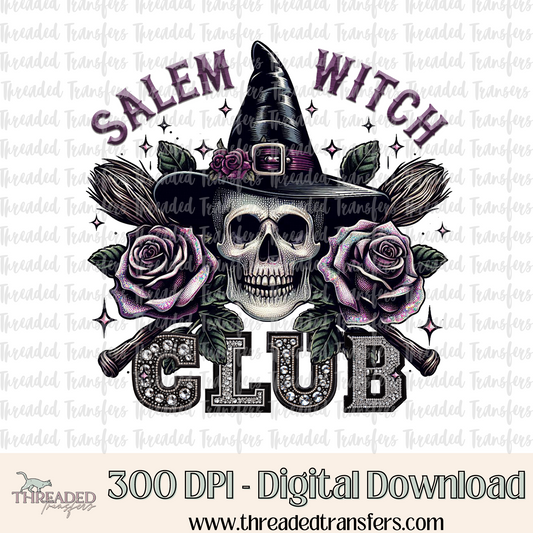 Salem Witch Club Faux Rhinestones & Faux Embroidery Digital Design Download (PNG Format - no product shipped)