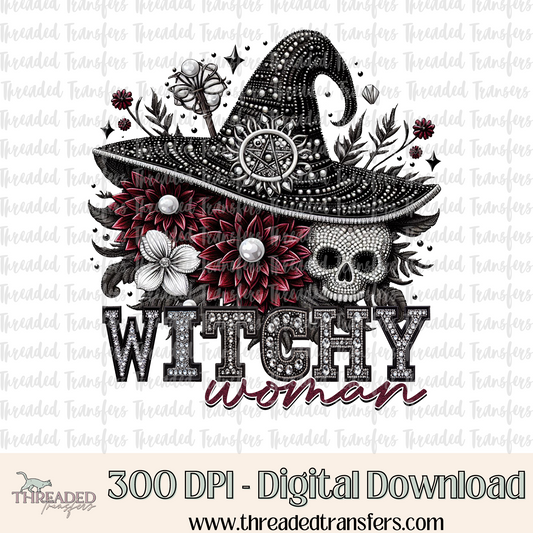 Witchy Woman Faux Rhinestones & Faux Embroidery Digital Design Download (PNG Format - no product shipped)