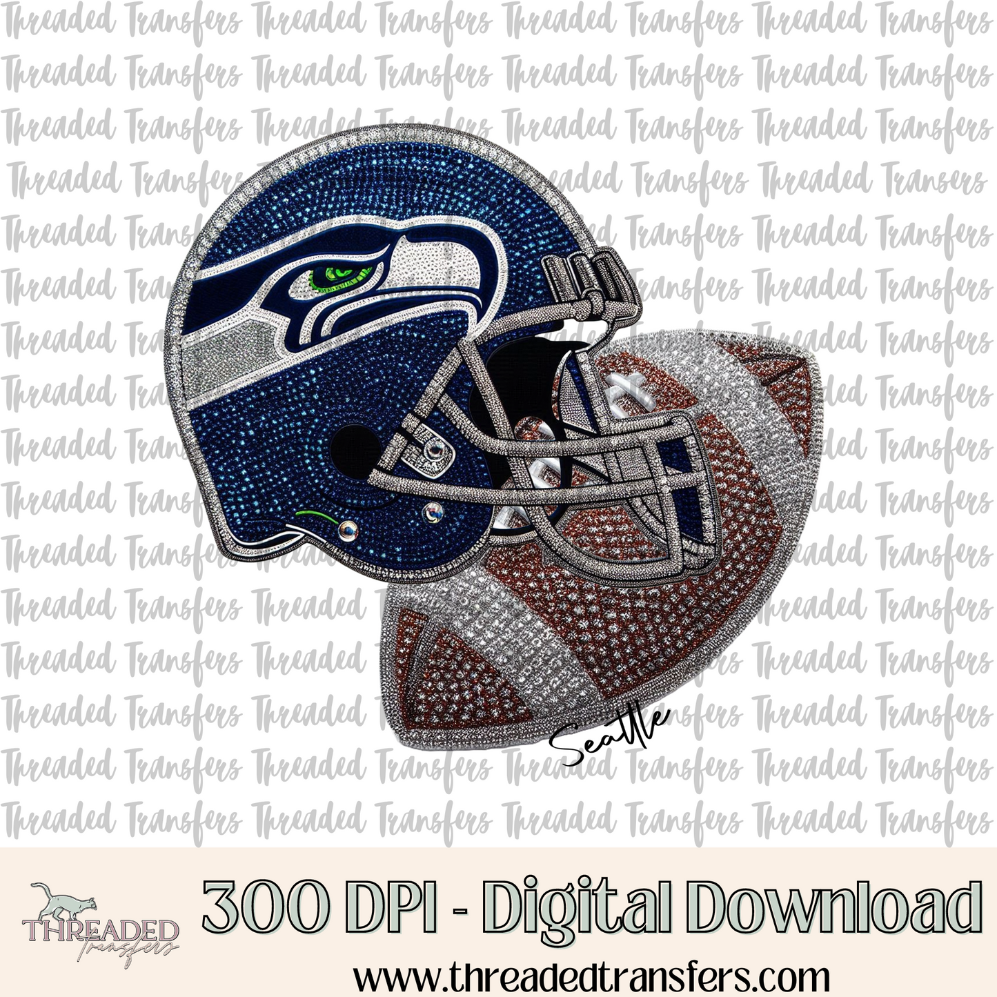 Seattle Faux Rhinestones & Faux Embroidery Digital Design Download (PNG Format - no product shipped)