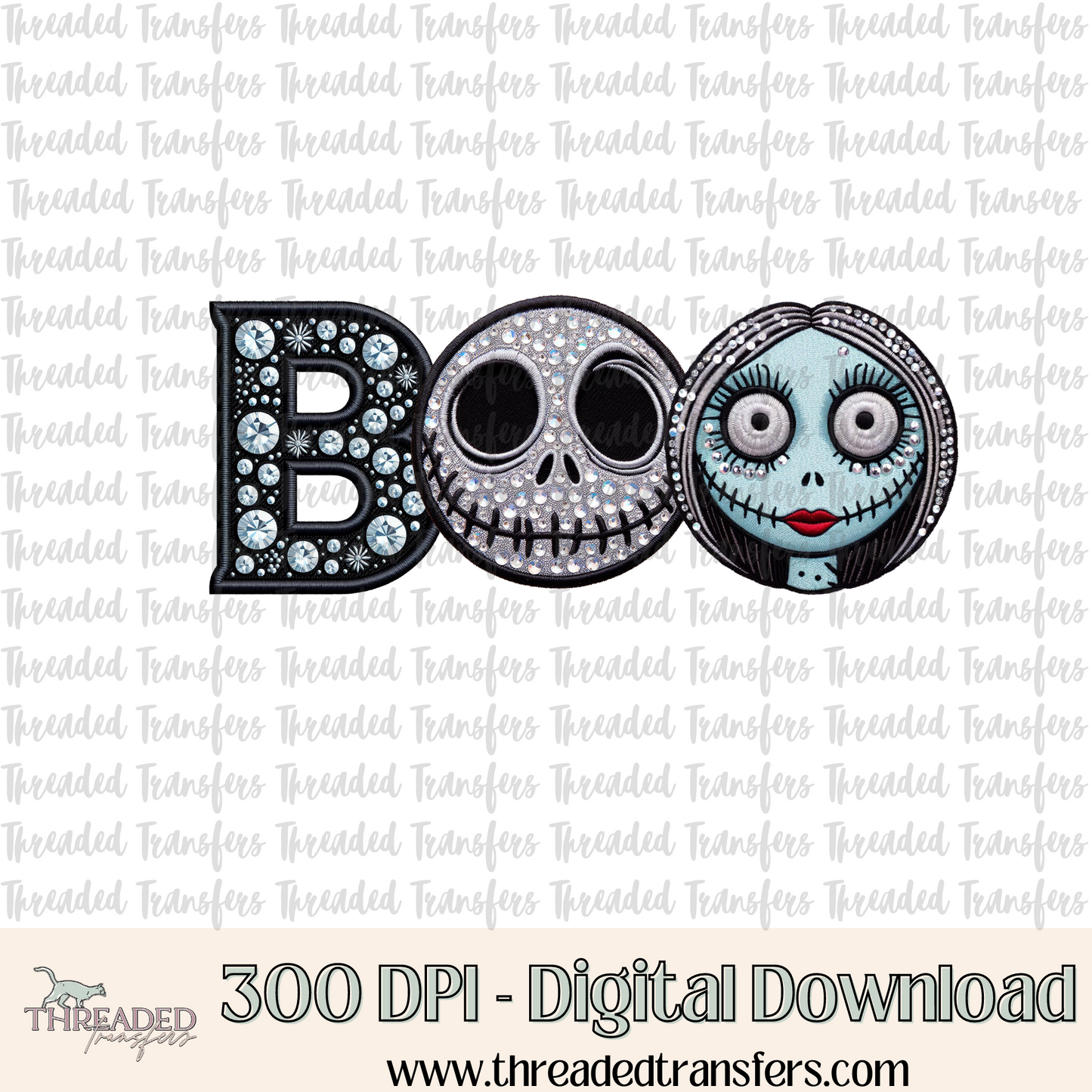 Boo Jack Faux Rhinestone & Faux Embroidery Digital Design Download (PNG Format - no product shipped)