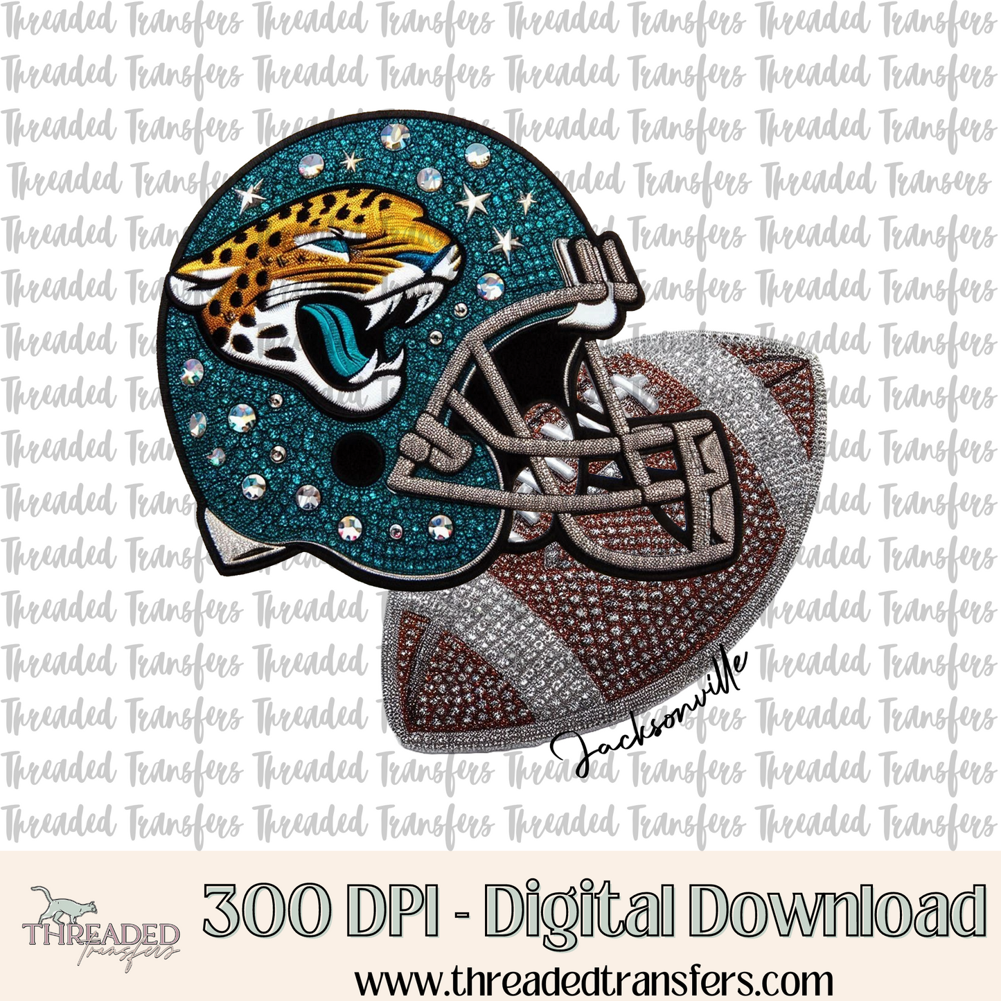 Jacksonville Faux Rhinestones & Faux Embroidery Digital Design Download (PNG Format - no product shipped)